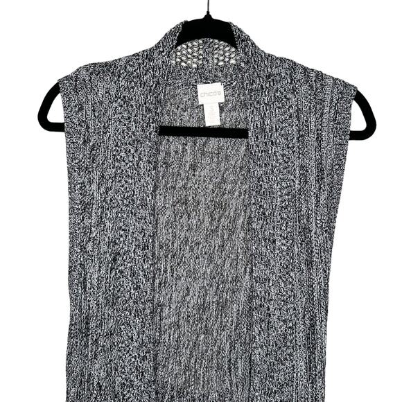 Chicos Women Marled Gray Sleeveless Cardigan Sweater Open Long Duster Size 3 XL - Picture 2 of 6